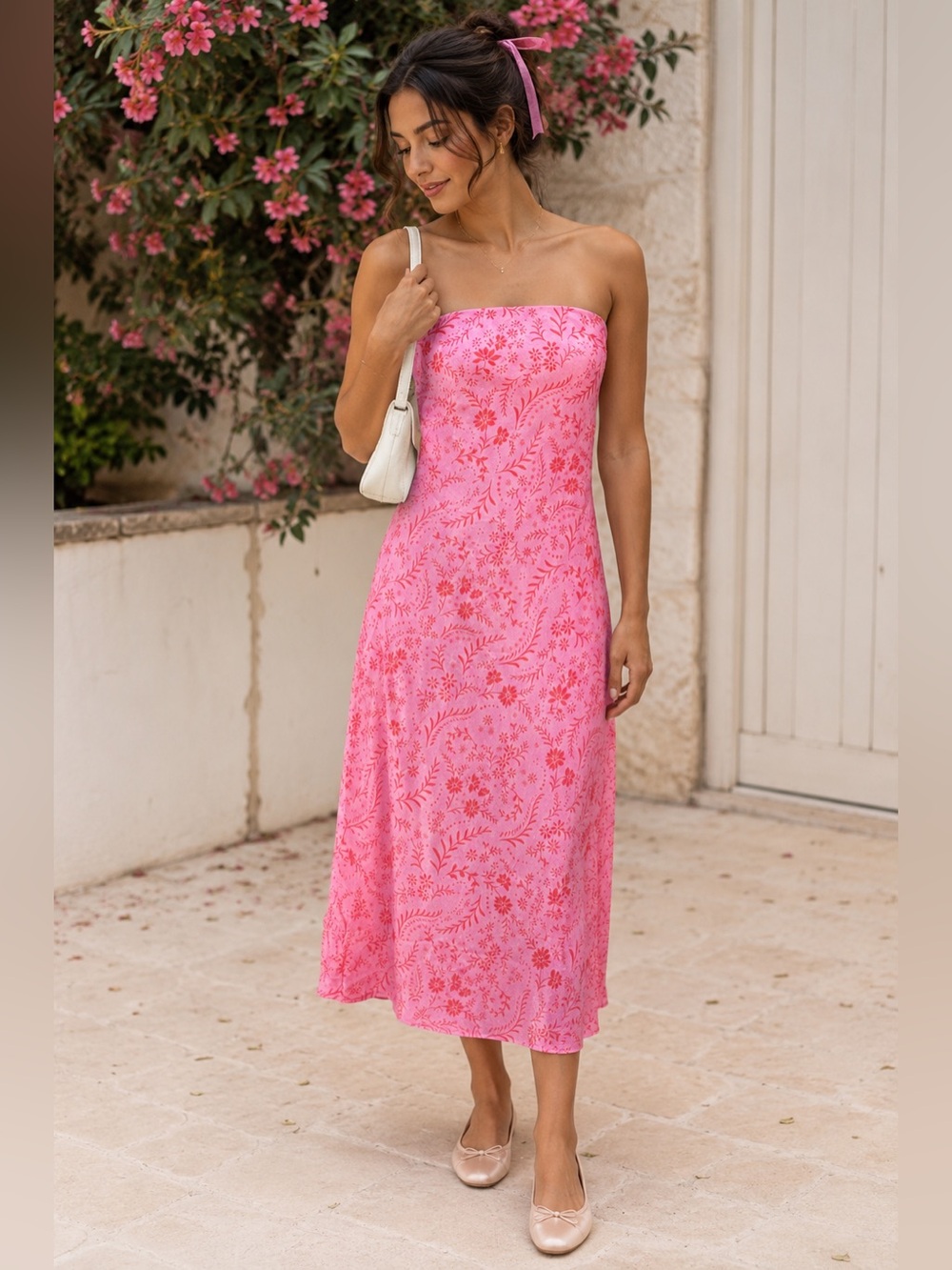 Arula Altar’d State Harmony Floral Strapless Midi Dress 0X 10-12 Satin Elastic